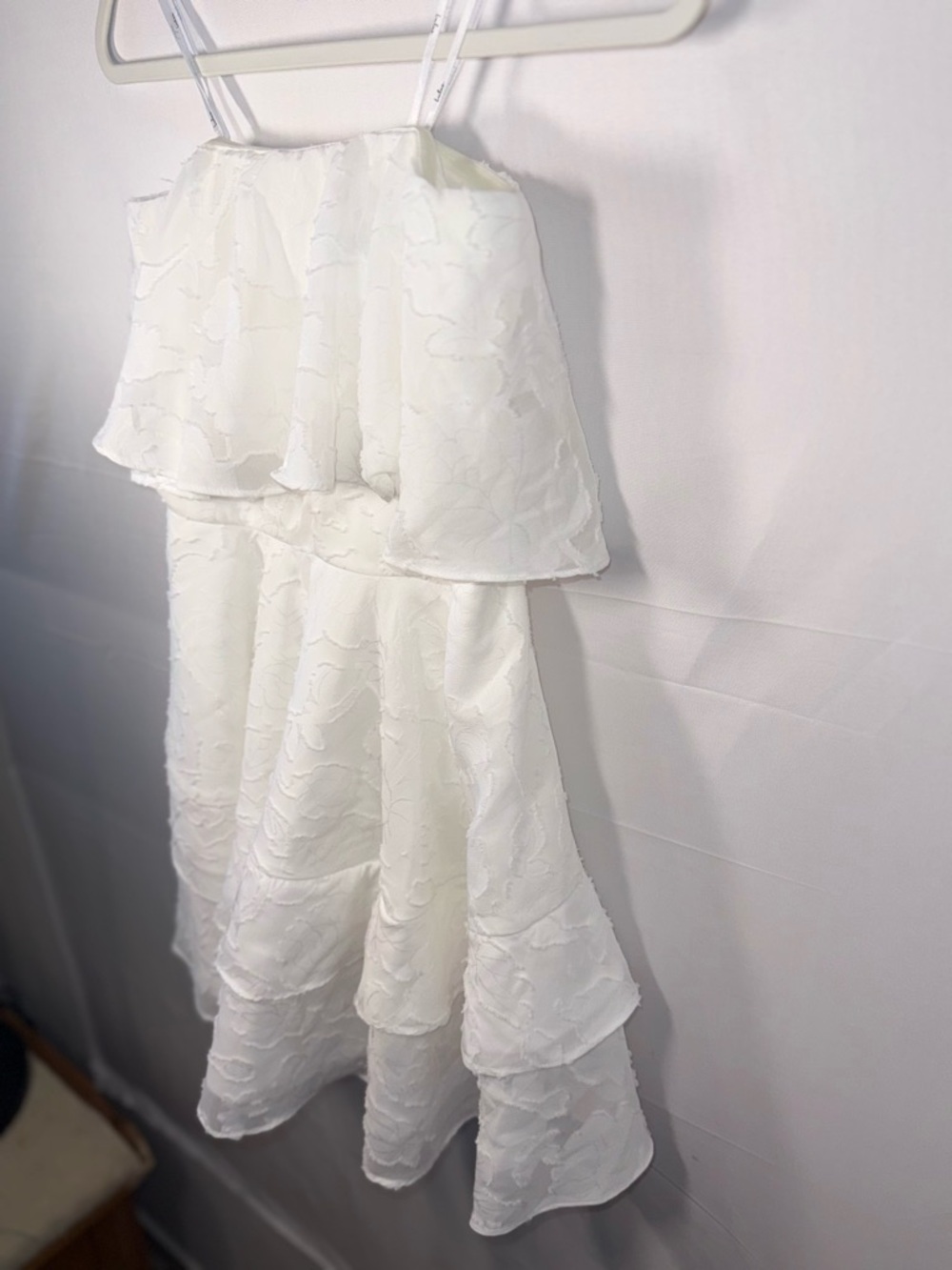 Lulu's True Lover Strapless Floral White Tiered Ruffle Mini Dress Size Small - Picture 6 of 16